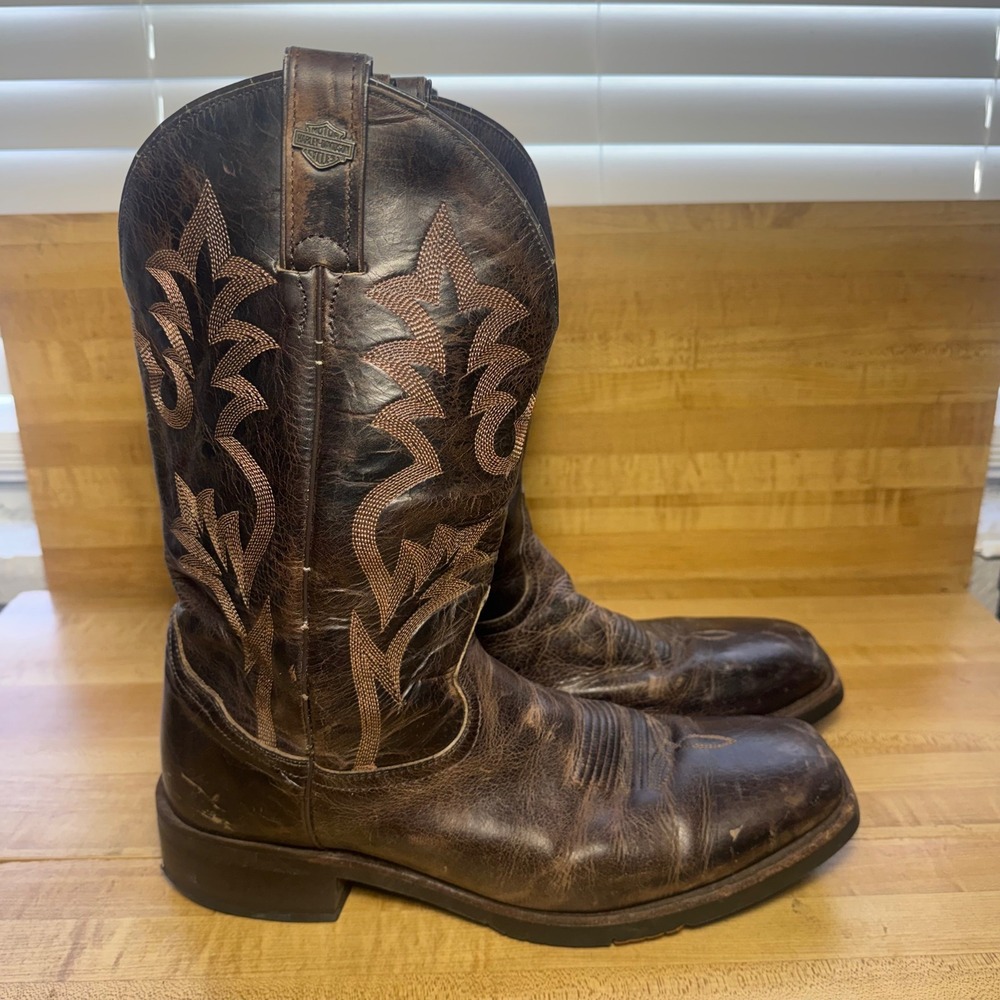 Harley-Davidson Mens Brown Leather Western Cowboy Boots Square Toe Size 12 M